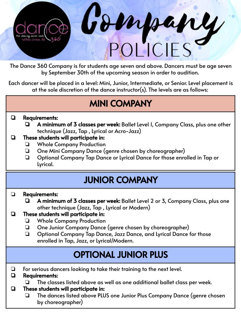 24-25 Dance 360 Company Policies