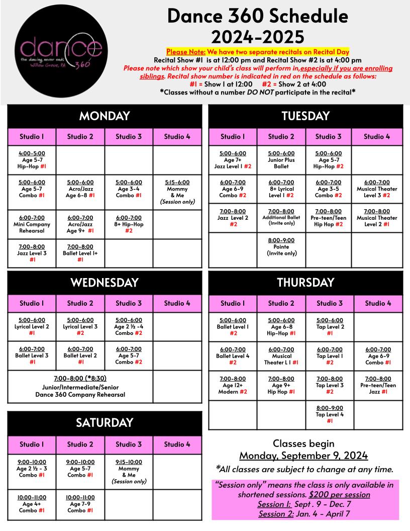 Dance 360 Class Schedule 24-25 (1)