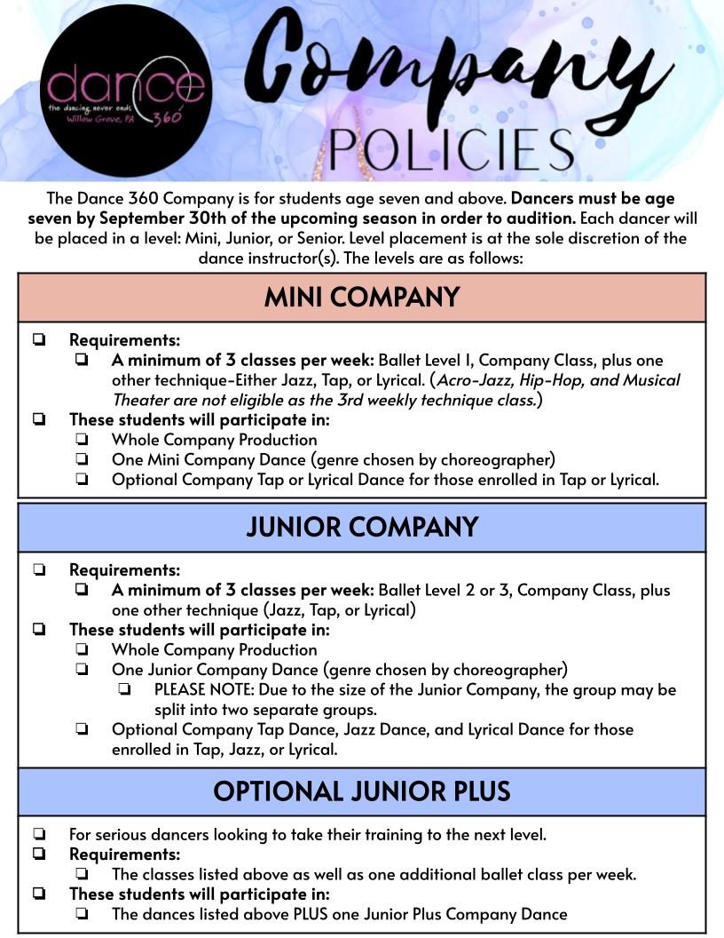 25-26 Dance 360 Company Policies